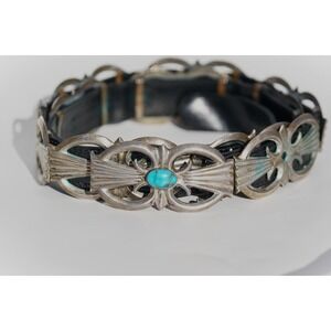Vintage Navajo Sterling Silver Sand Cast Turquoise Concho Belt 450g Heavy 1950's